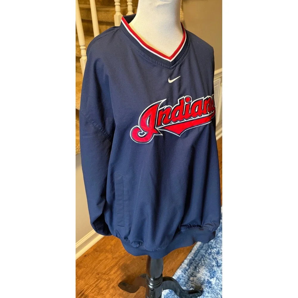 Nike Team MLB Cleveland Indians V-Neck Windshirt Navy Chief Wahoo Mens Medium